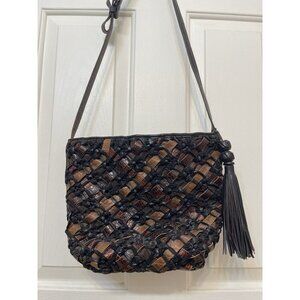 Vintage Sharif Brown Black Patchwork Leather Crossbody Shoulder Bag Made USA
